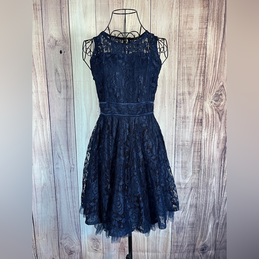 Amy Byer Navy Blue Sleeveless Lace Dress